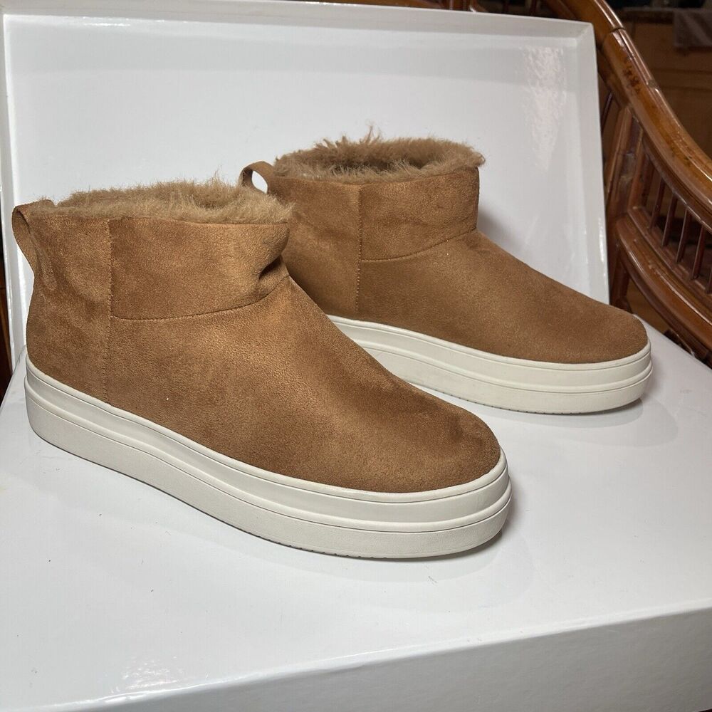 J/slides Nia Womens Waterproof Suede Bootie Size 8M Brown Faux Fur WORN ONCE